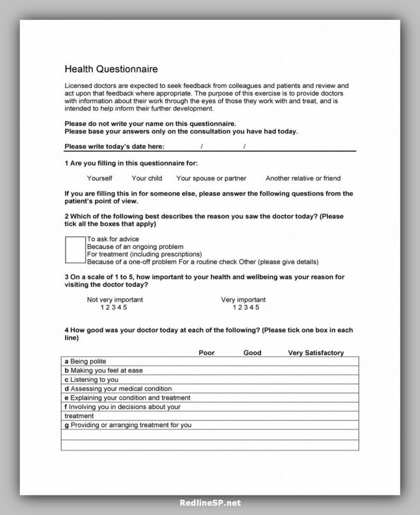 Health Questionnaire Template