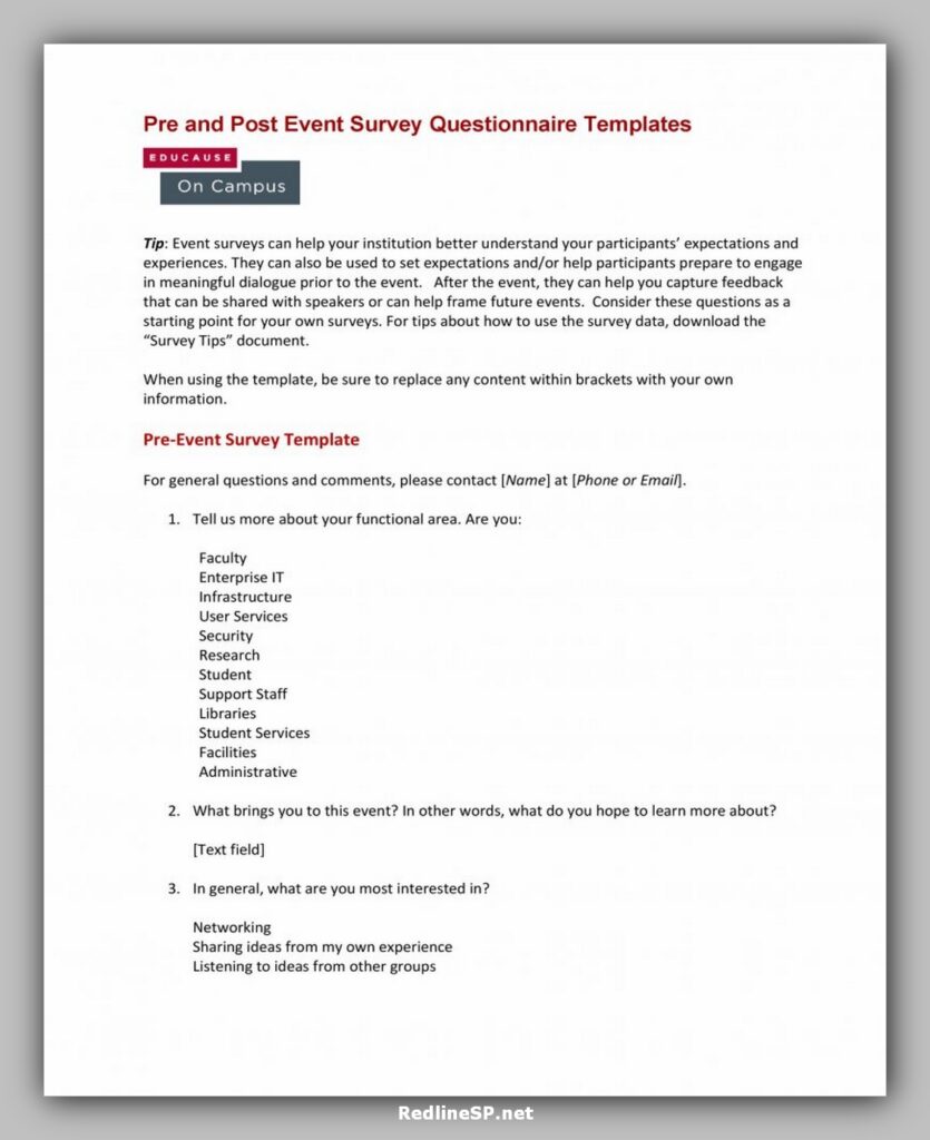 Pre And Post Event Survey Questionnaire Template