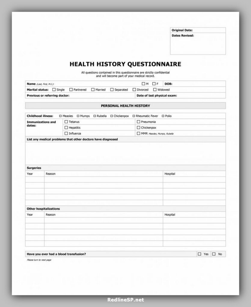 Health History Questionnaire Template