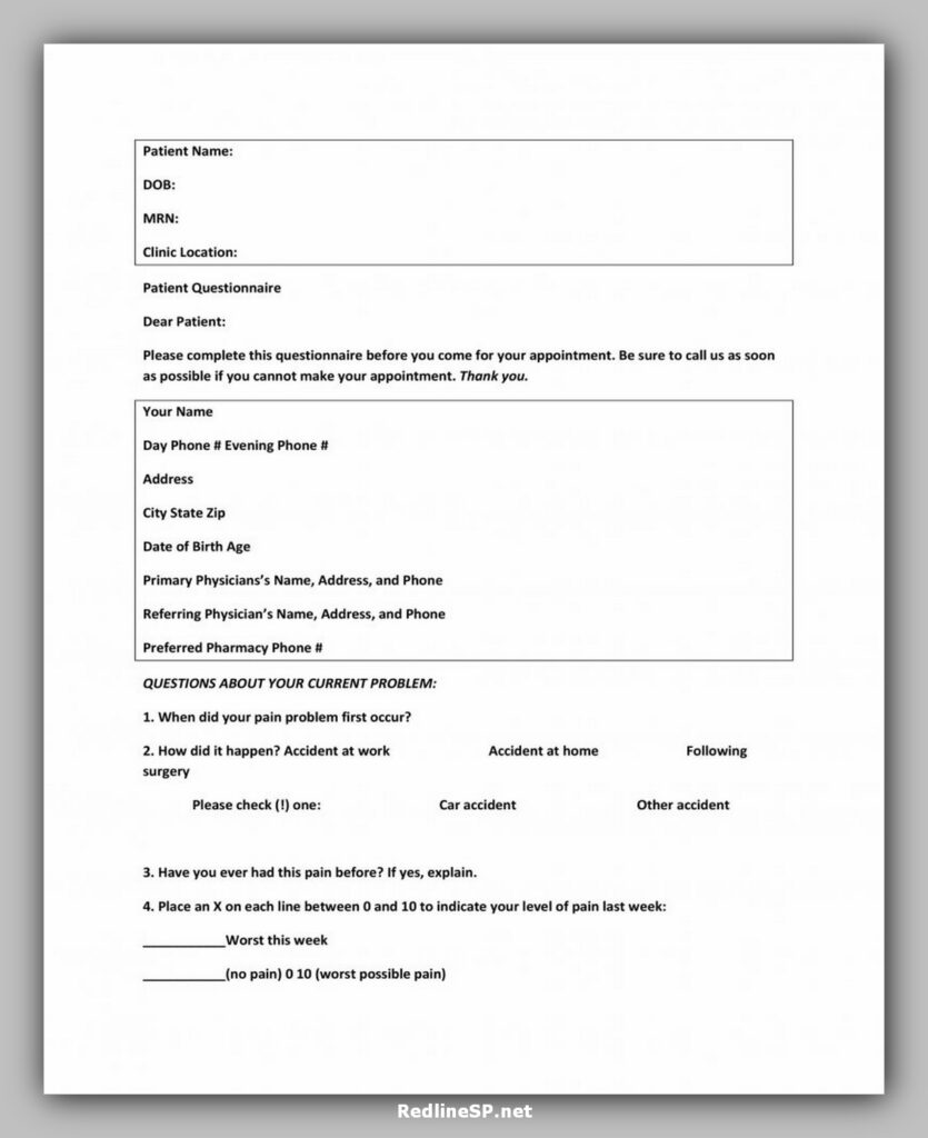 New Patient Questionnaire Template