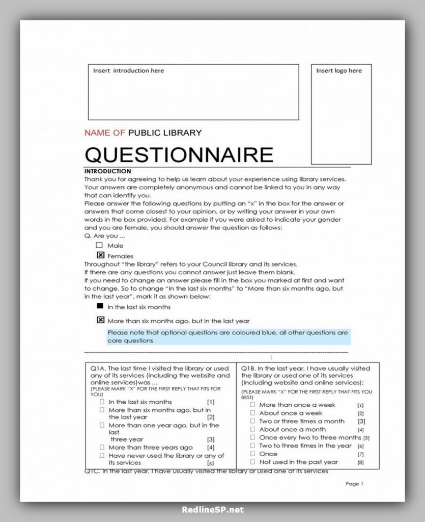 Public Library Questionnaire Template