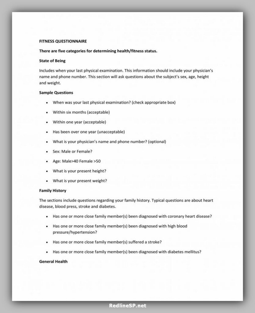 Fitness  Questionnaire Template