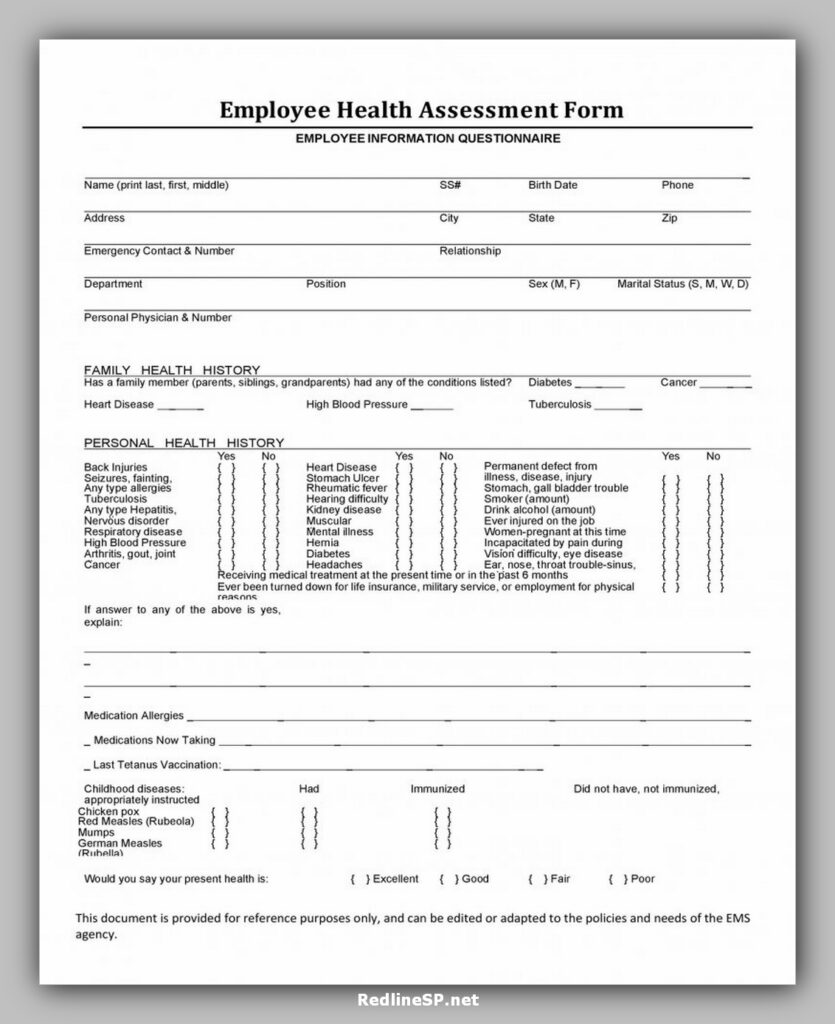 Employee Health Questionnaire Template