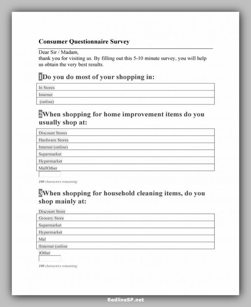 Consumer Questionnaire Template