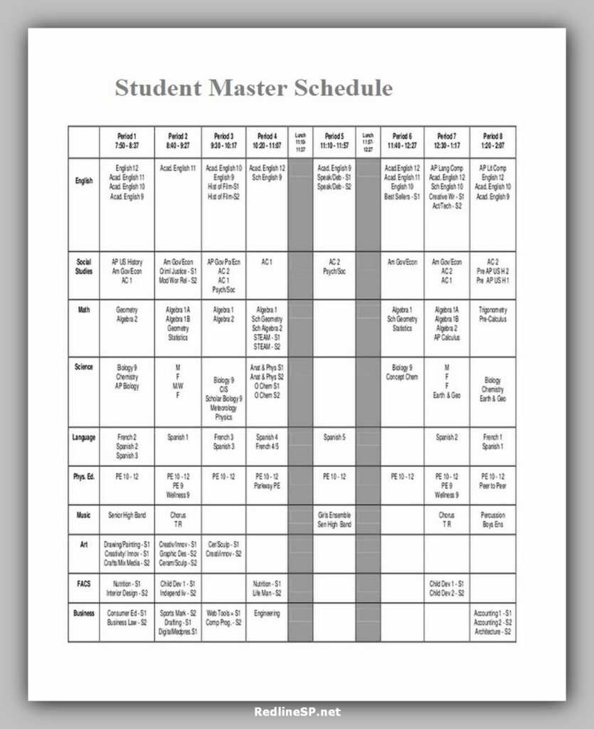 Student Master Schedule Example