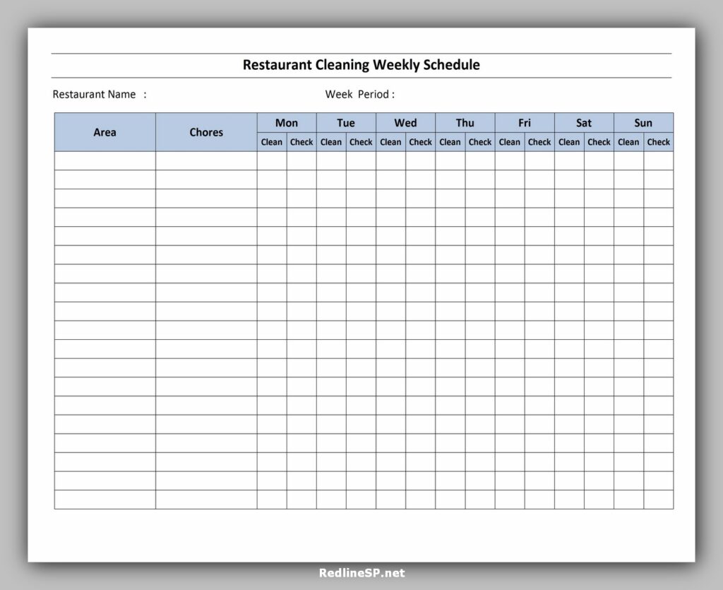 Weekly Restaurant Cleaning Schedule Template Weekly Restaurant Cleaning Schedule Template