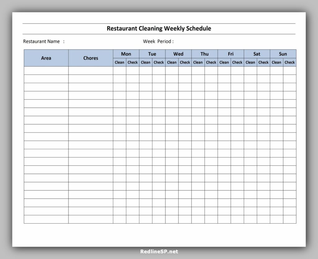 Weekly Restaurant Cleaning Schedule Template