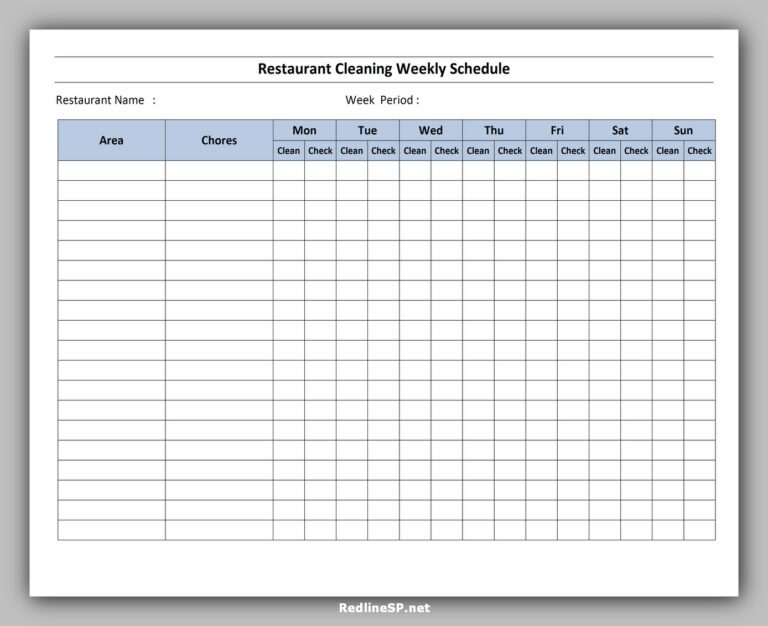 6 Best Restaurant Cleaning Schedule Template RedlineSP