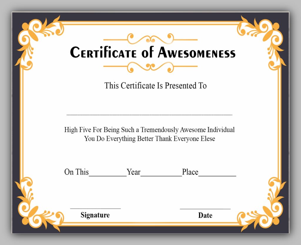 Award Certificate of Awesome Award Certificate of Awesome