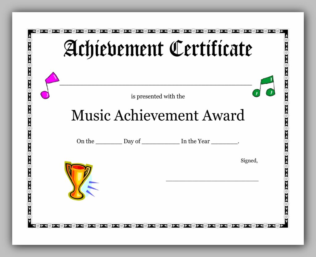 Music Achievement Award Certificate Template