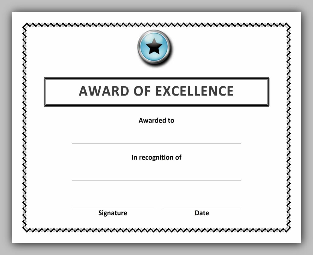 Award of Excellent Certificate Template