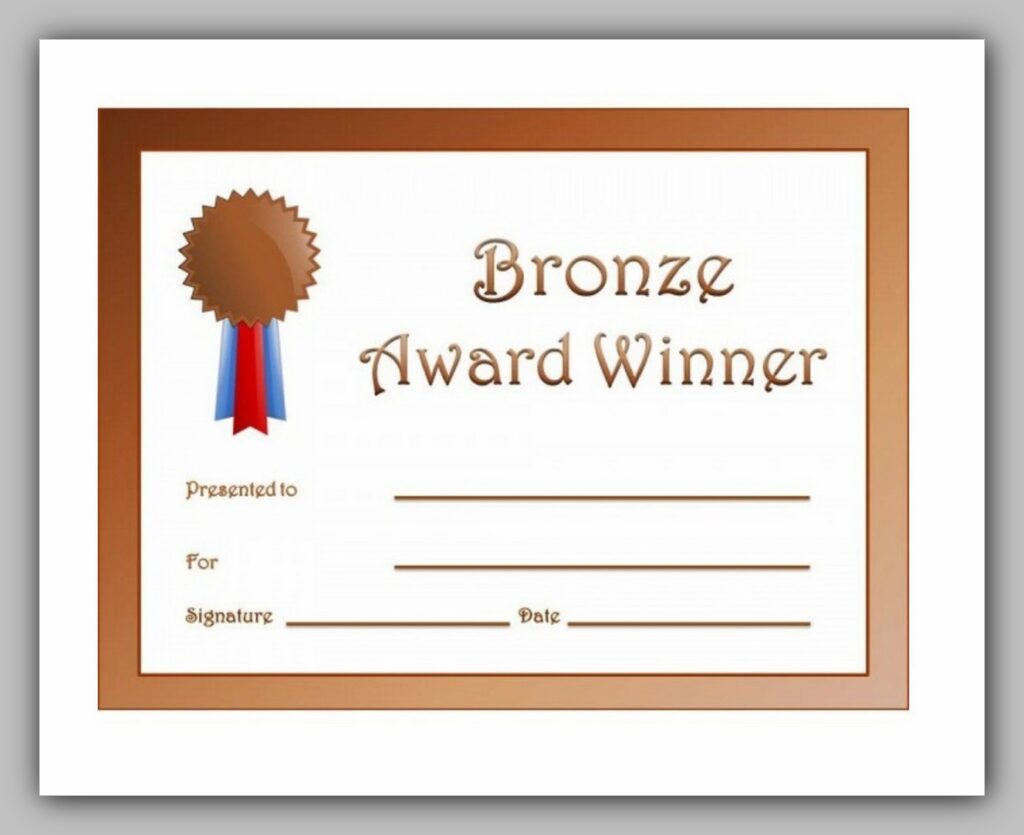 Bronze Award Certificate Template Bronze Award Certificate Template