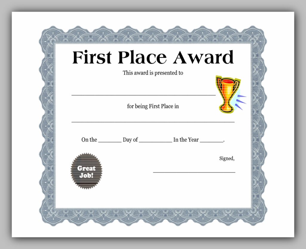 First Place Award Certificate Template