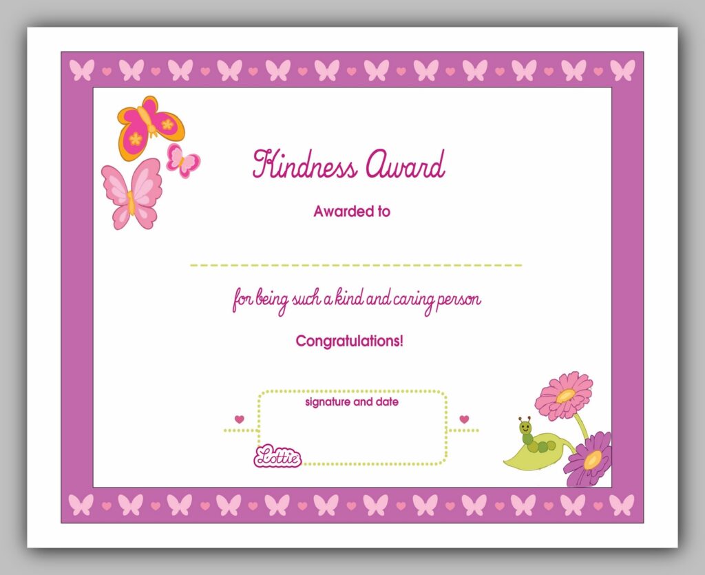 Kindness Award Certificate