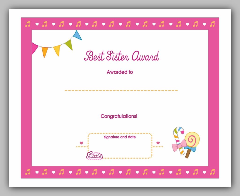Best Sister Award Certificate Best Sister Award Certificate
