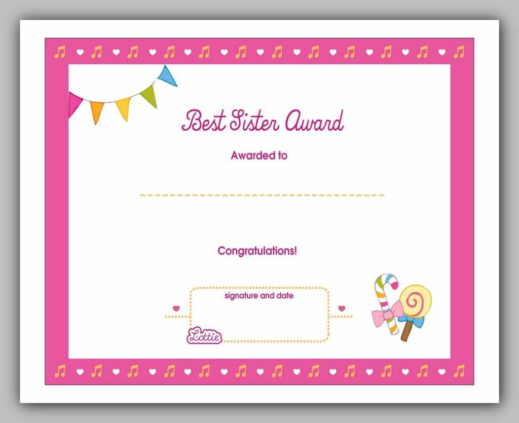 Best Sister Award Certificate