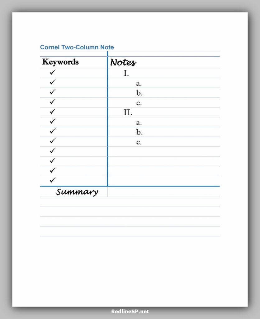 Cornell Two Column Notes Template