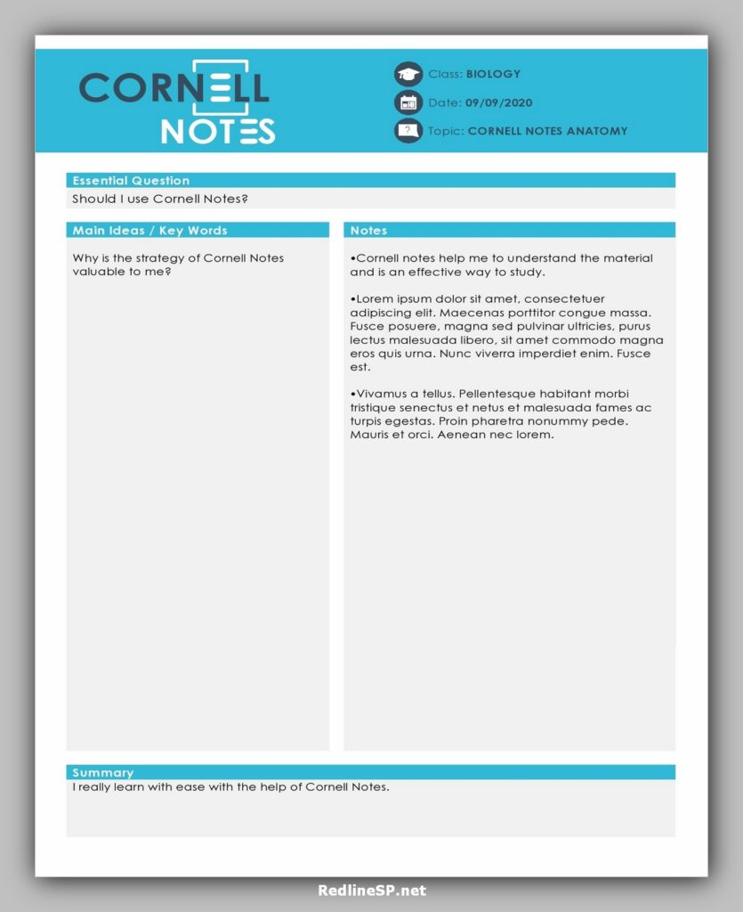 cornell note template 17