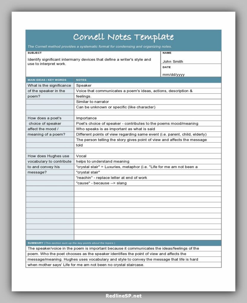 cornell note template 18