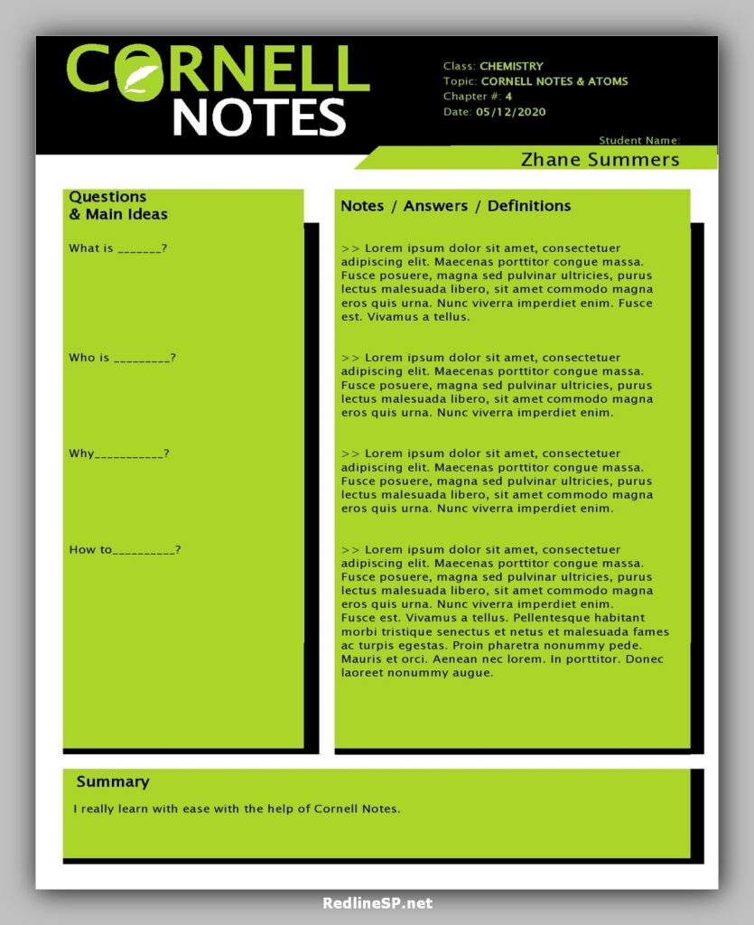 cornell note template 21