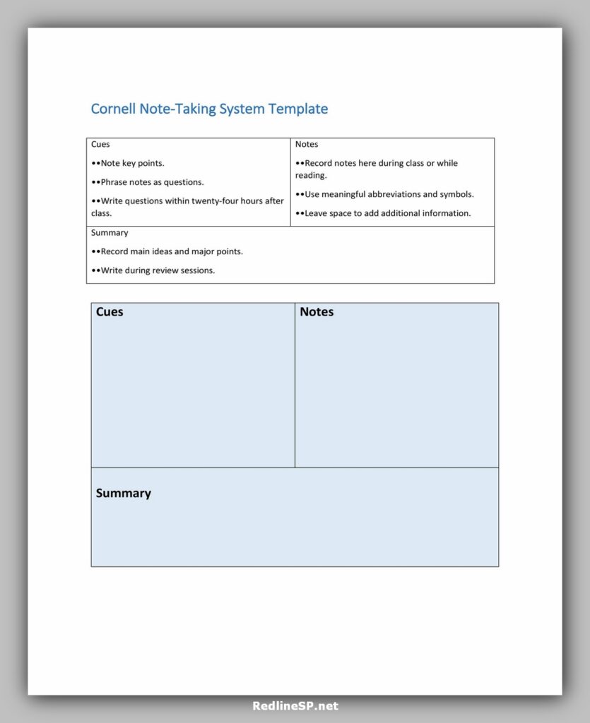 Cornell Notes Taking System Template Cornell Notes Taking System Template
