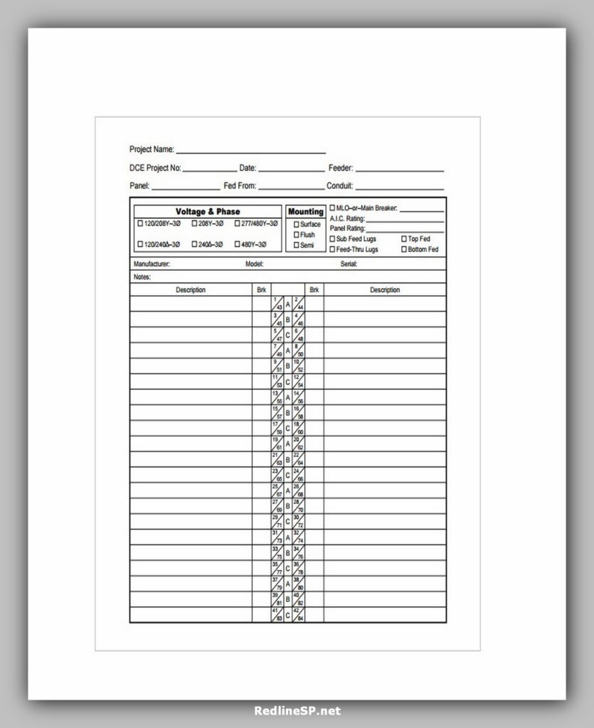 Electrical Panel Schedule Template PDF Download