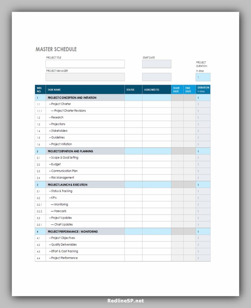 Master Schedule Template Excel