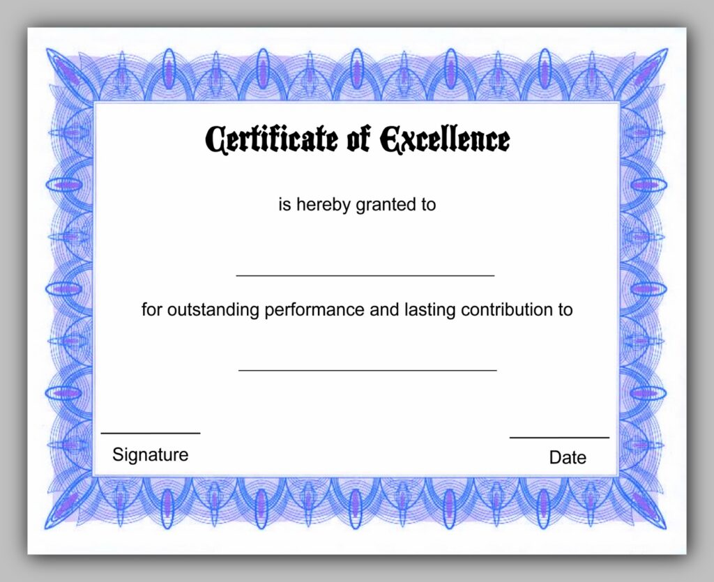 Printable Certificate of Excellence Printable Certificate of Excellence