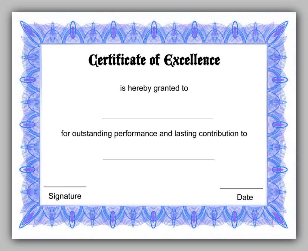 Printable Certificate of Excellence