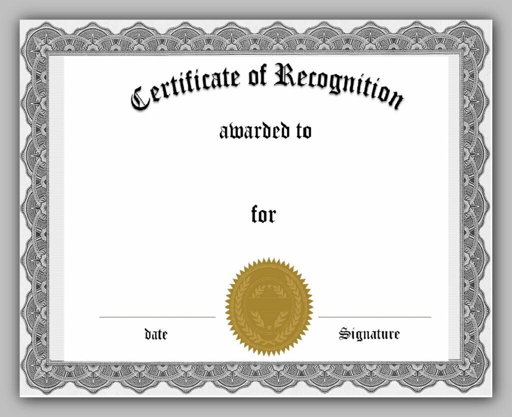 Printable Certificate of Recognition