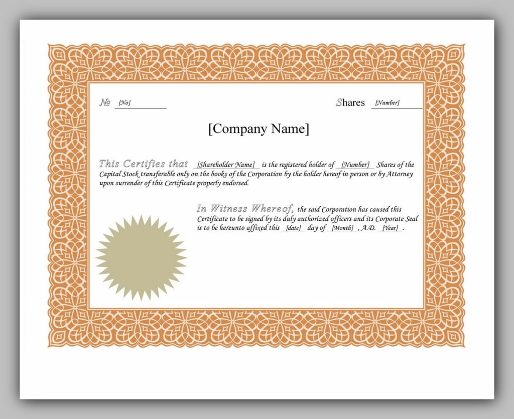 Corporate Share Certificate Template