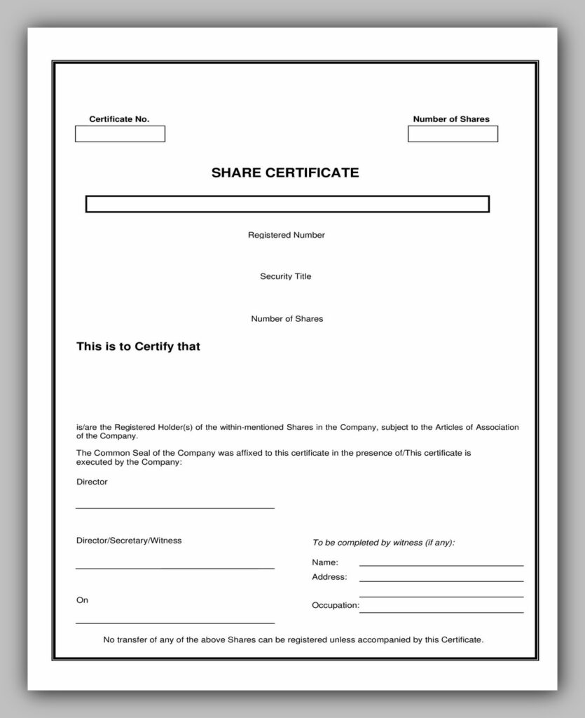 Share Certificate Sample