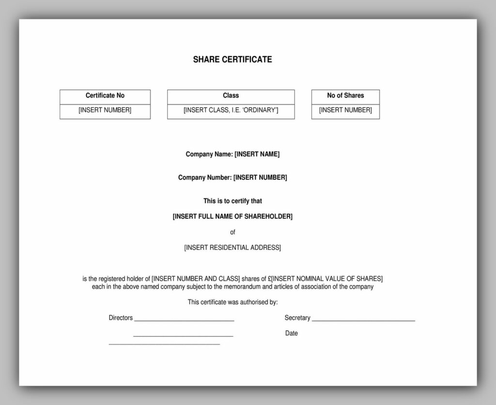 Share Certificate Template Word