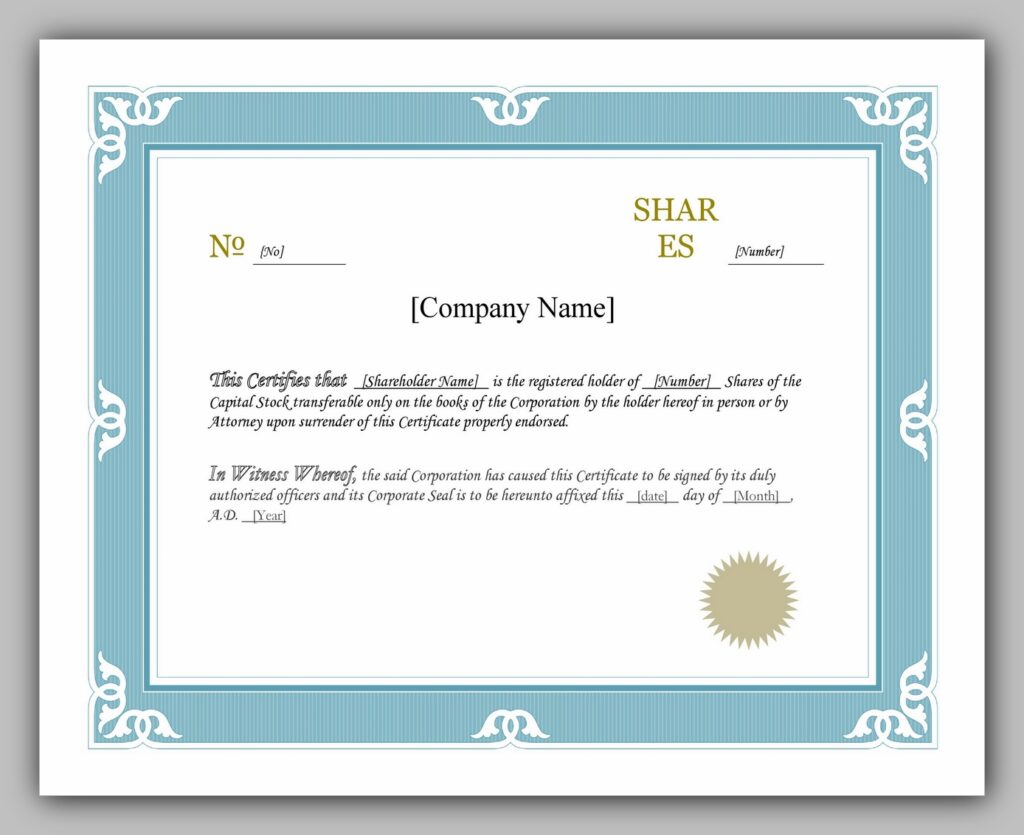 23 Free Share Certificate Template - RedlineSP For Corporate Share Certificate Template