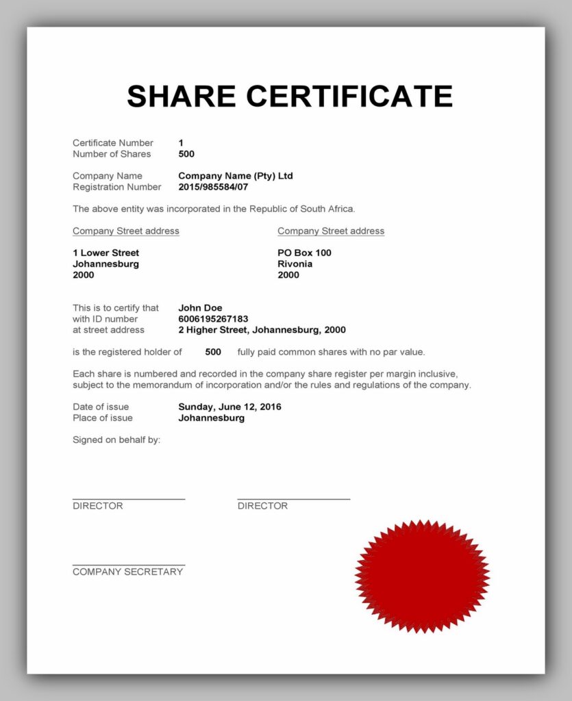 Share Certificate Template Doc