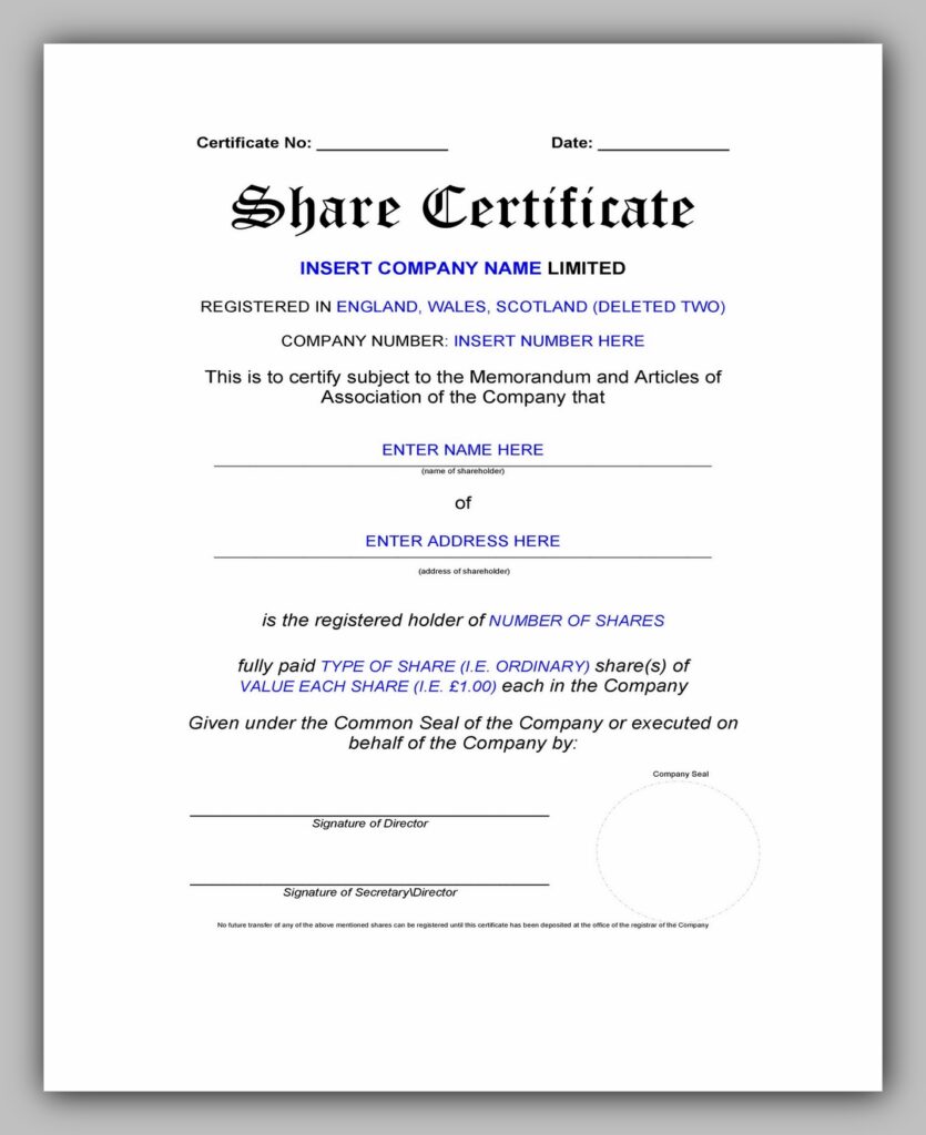 Share Certificate Template Excel