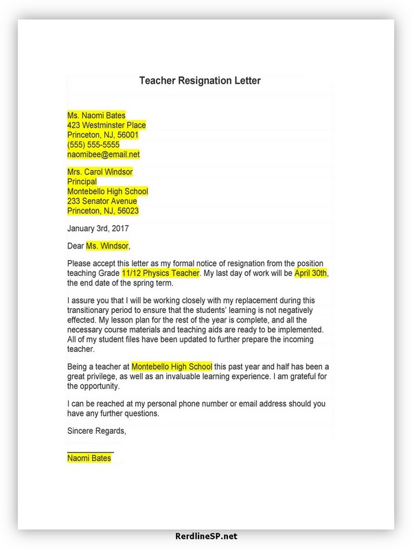 50 Best Teacher Resignation Letters Ms Word Templatelab 150