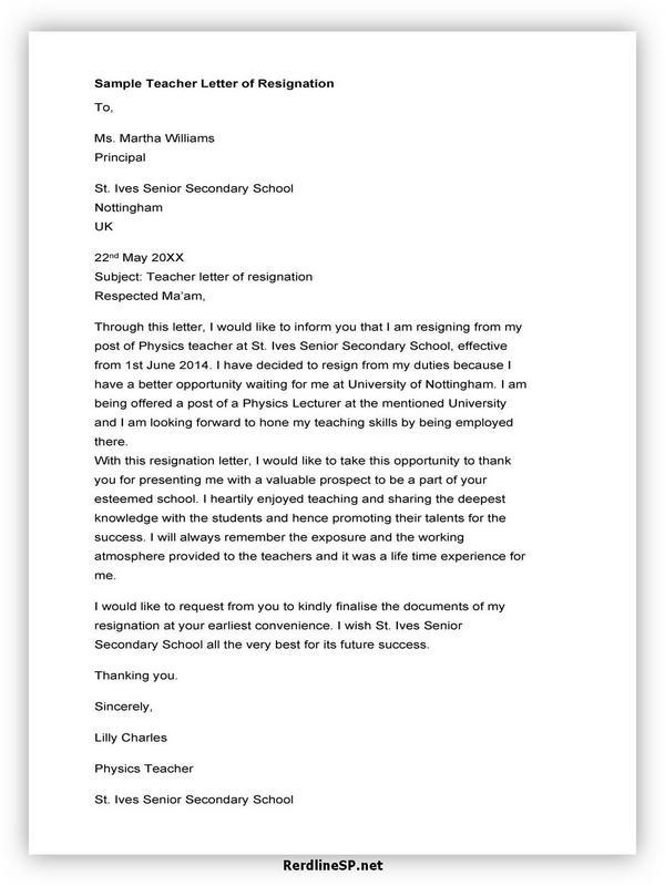 Teacher Resignation Letter Sample 08