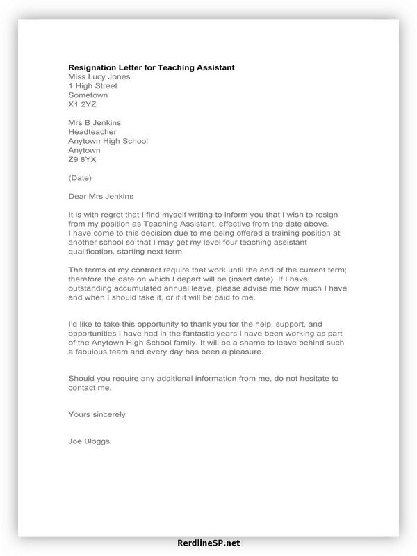 Teacher Resignation Letter Sample 20