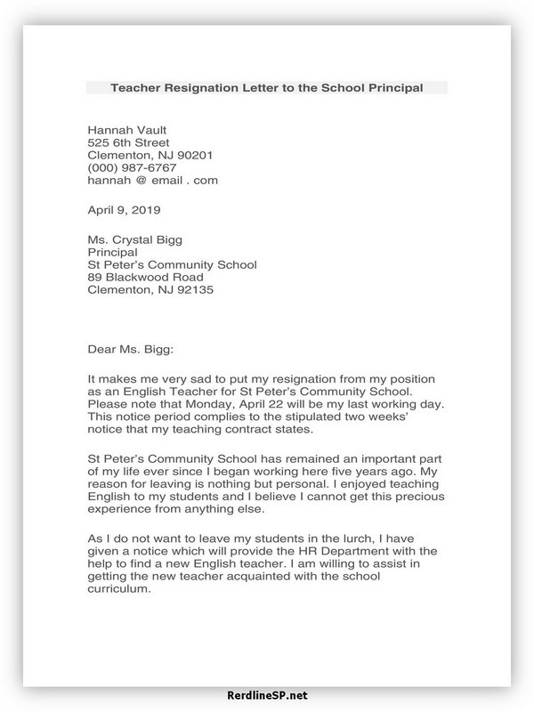 Teacher Resignation Letter Template 24
