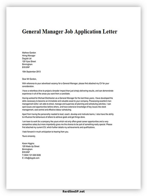 General Manager Job Application Letter