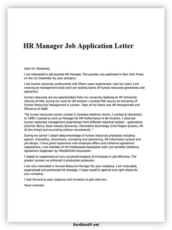 HR Manager Job Application Letter