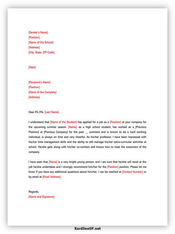 High School Recommendation Letter 07