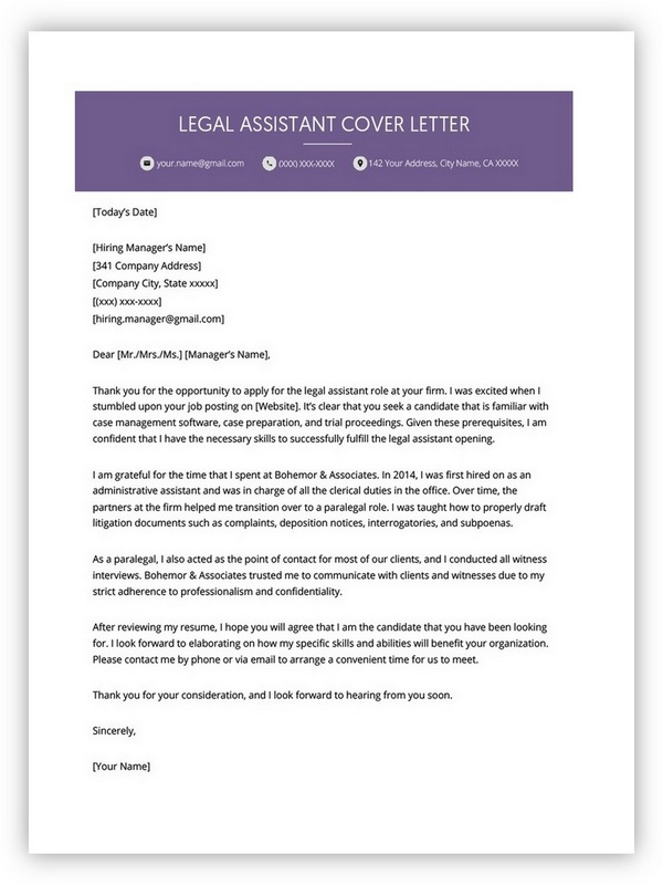 Legal Assistant Cover Letter Template Legal Assistant Cover Letter Template