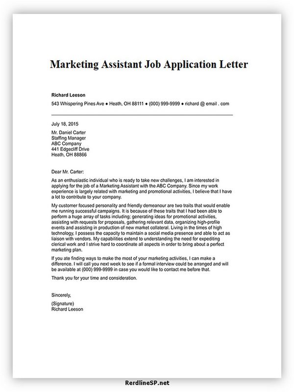 Marketing Assistant Job Application Letter