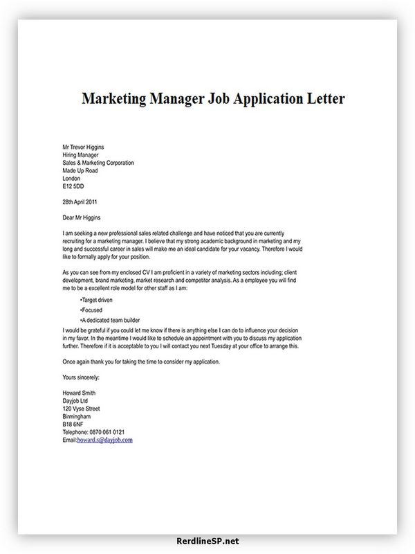 Marketing Manager Job Application Letter