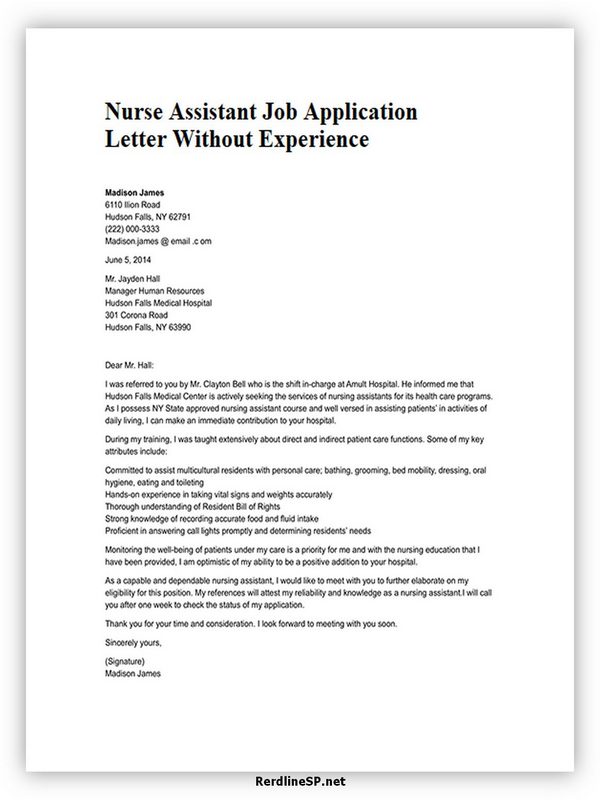Nurse Assistant Job Application Letter Without Experience