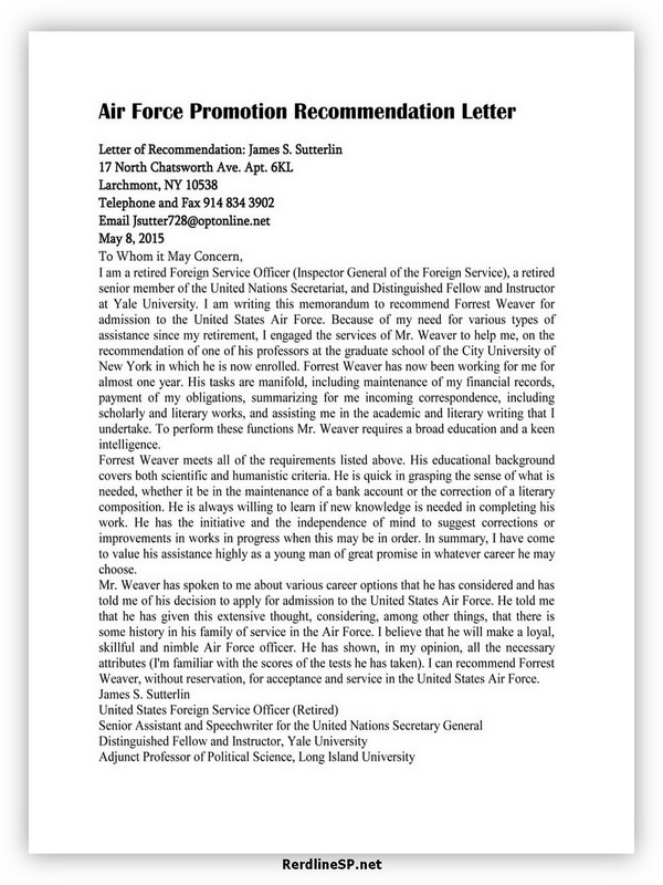 Air Force Promotion Recommendation Letter 02 Air Force Promotion Recommendation Letter 02