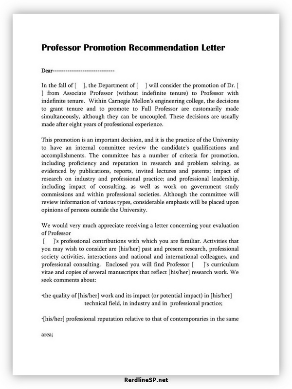 Professor Promotion Recommendation Letter 06 Professor Promotion Recommendation Letter 06