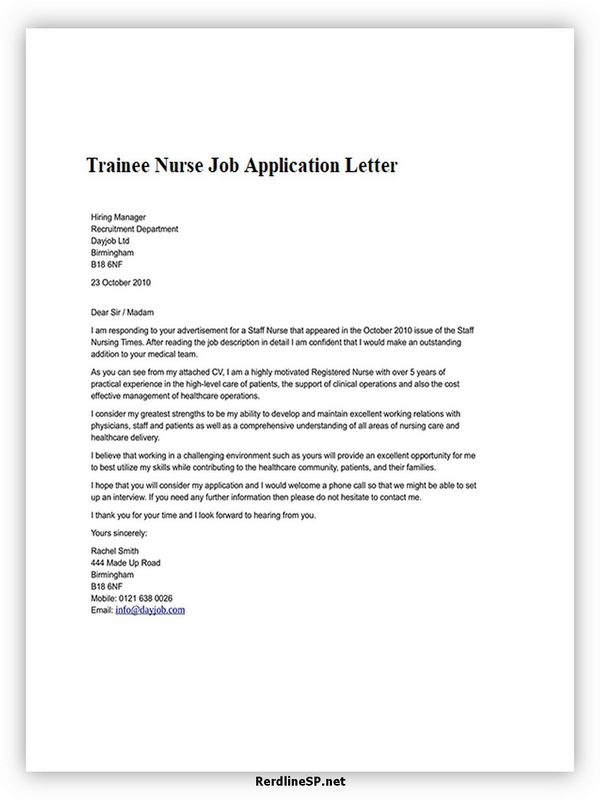 Trainee Nurse Job Application Letter
